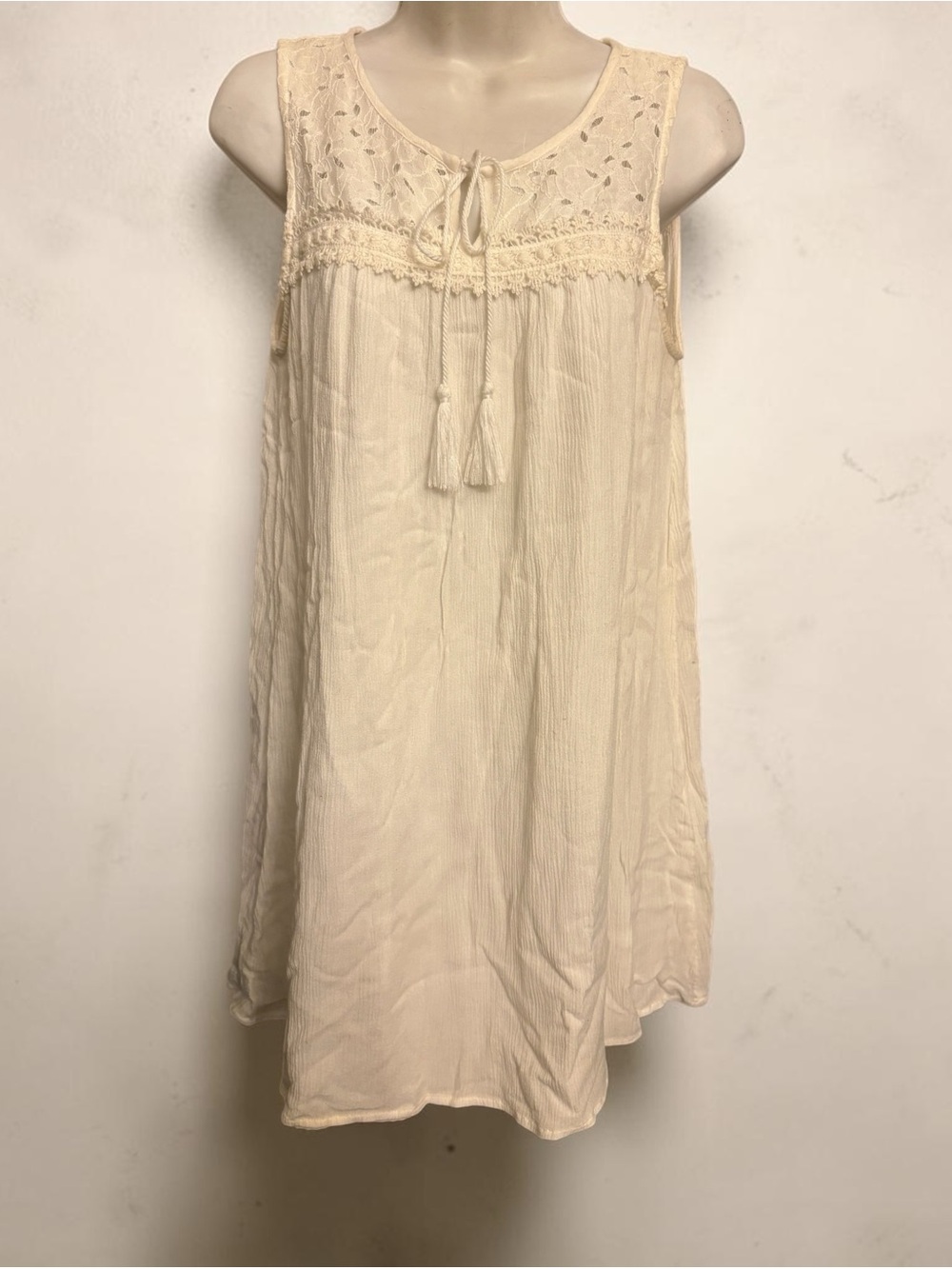Peach Love California Cream Eyelet Tassel Sundress